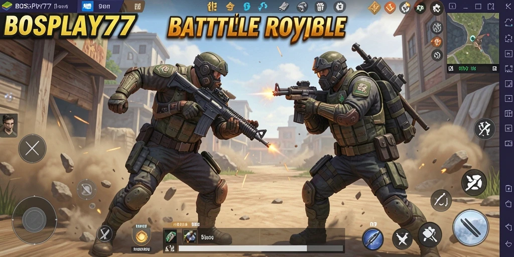 Screenshot gameplay BOSPLAY77 dengan aksi Battle Royale yang seru.