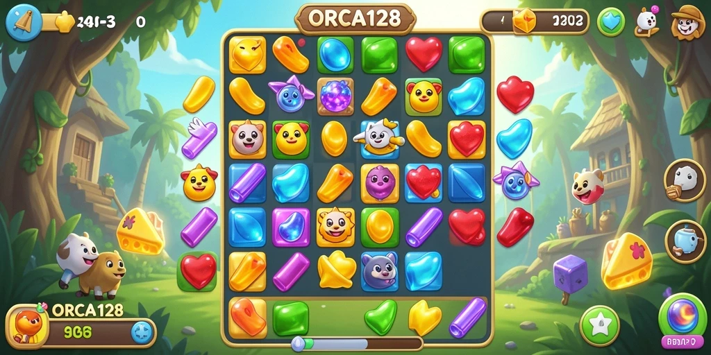 Tampilan gameplay seru dalam game Match-3 ORCA128.