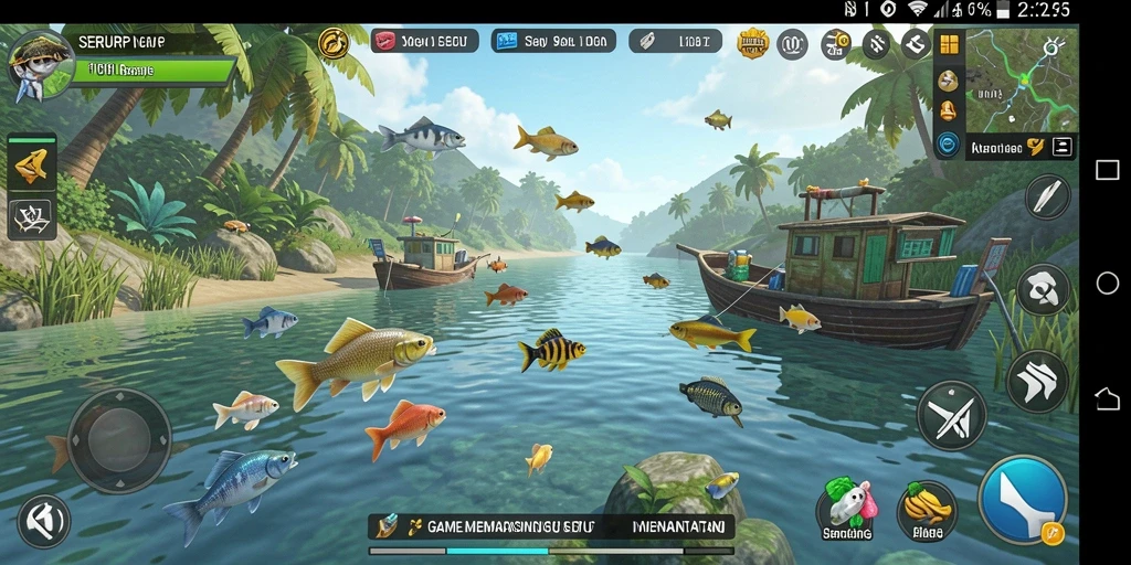 Gameplay SERURP yang menampilkan aksi memancing yang seru dan mendebarkan.